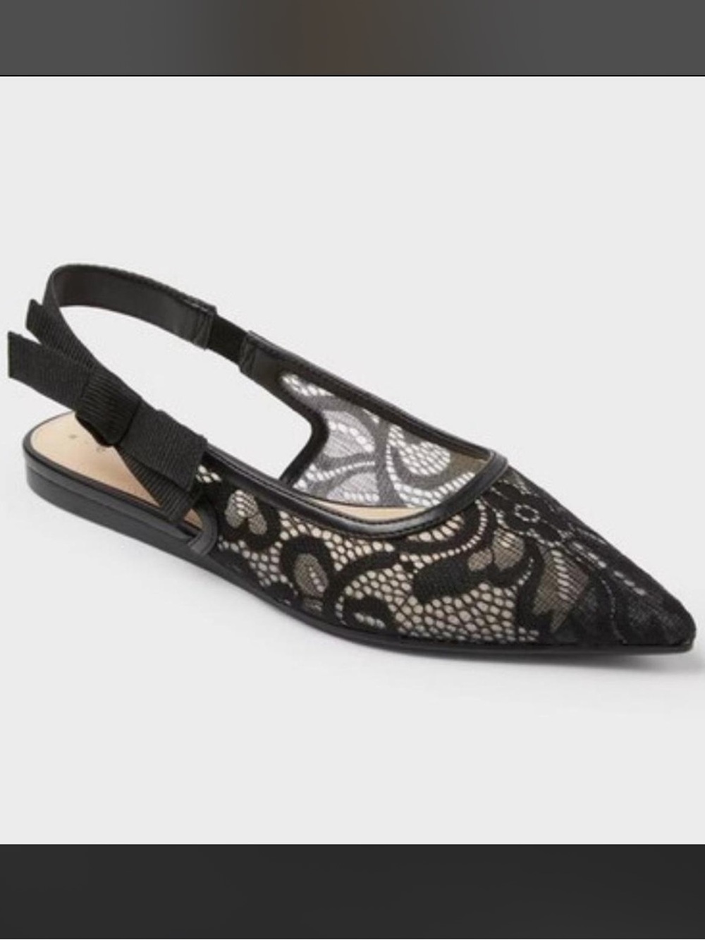 a new day Black Lace Pointed Slingback Flats - Picture 2 of 7